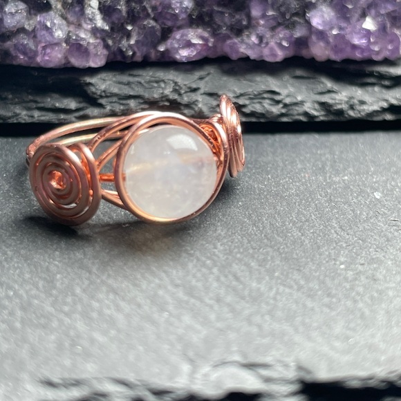 Natural Moonstone Bare Copper Wrapped Ring - Picture 9 of 14